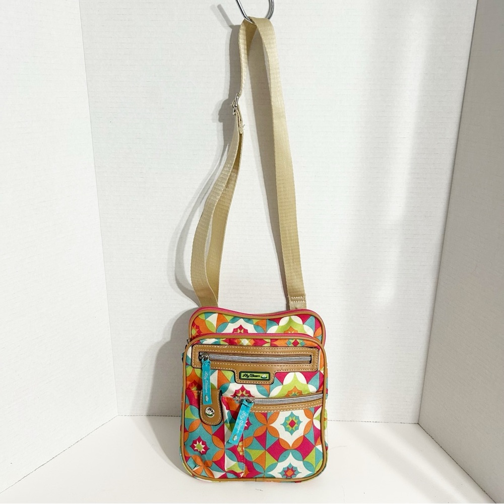 Lily Bloom Colorful Geometric Patterned Crossbody Bag Wide Adjustable Strap 🩵🩷